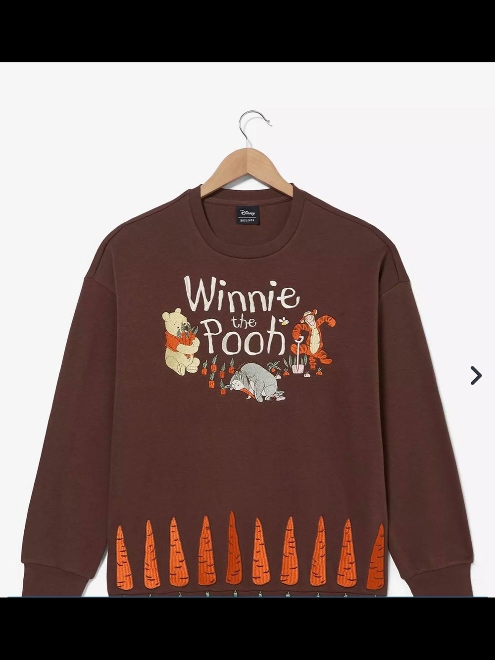 Disney Winnie the Pooh Brown Crewneck Sweatshirt with Orange Carrot Graphic